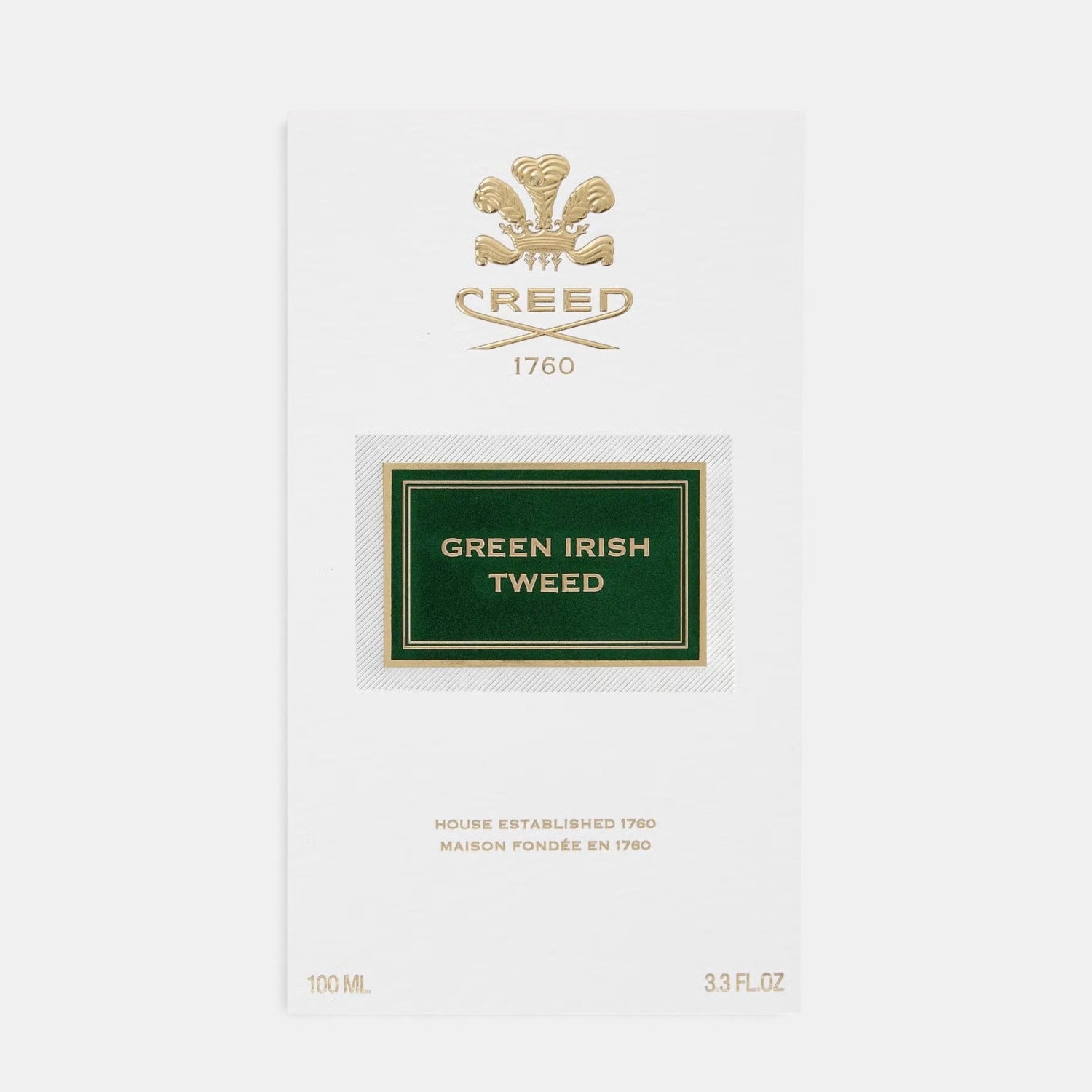 Shop Rescue Spa Creed Green Irish Tweed 100ml fragrance box with gold logo and green label on white packaging