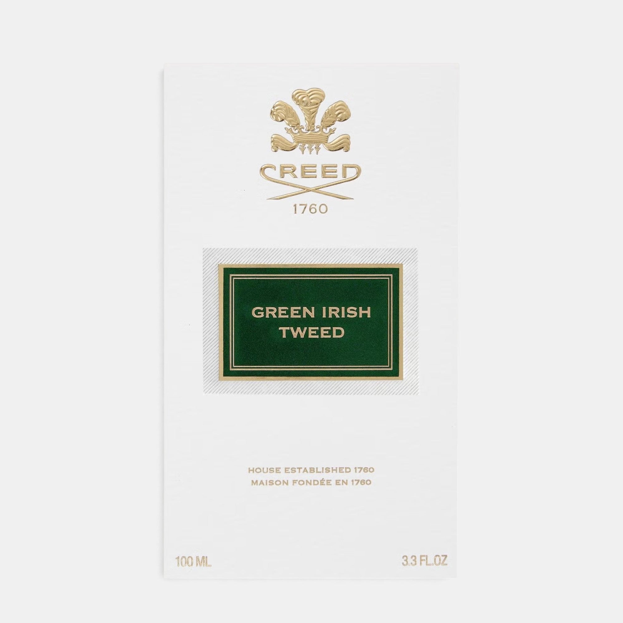 Shop Rescue Spa Creed Green Irish Tweed 100ml fragrance box with gold logo and green label on white packaging