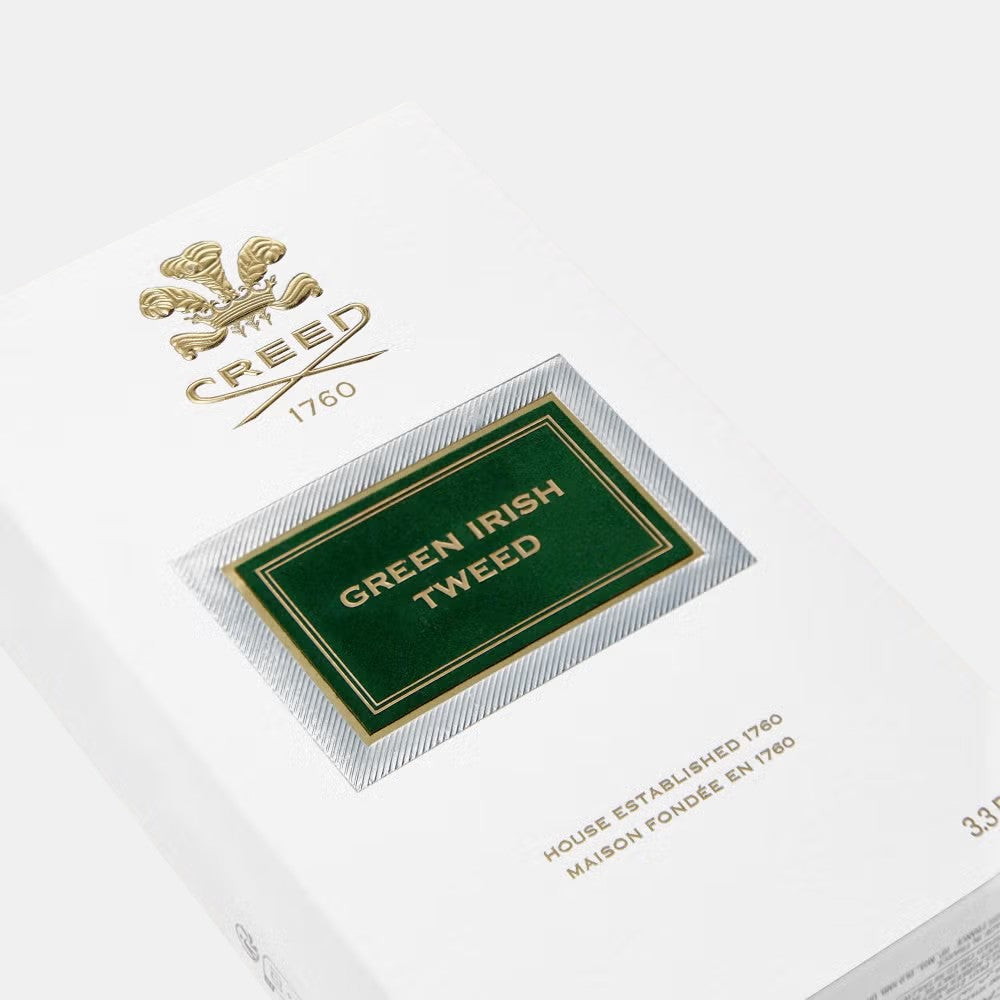 Shop Rescue Spa Creed Green Irish Tweed 100ml perfume box with elegant white packaging and green label