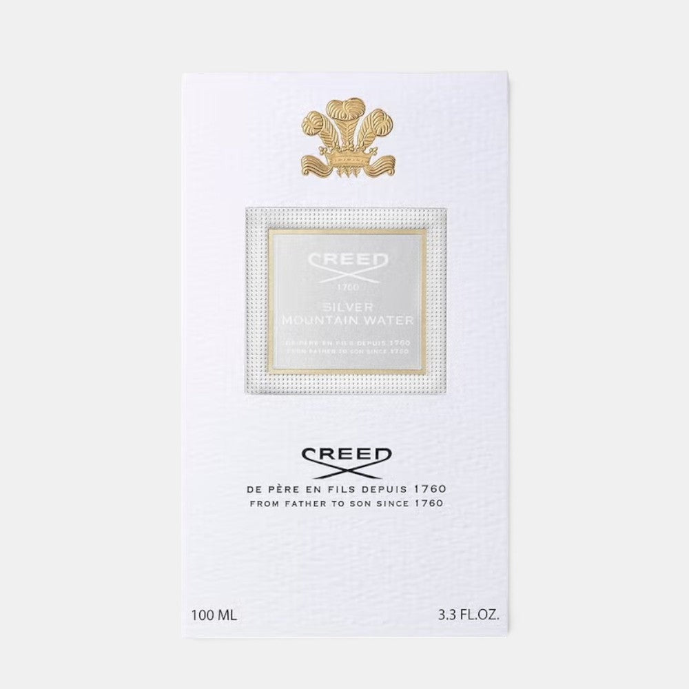 Shop Rescue Spa Creed Silver Mountain Water 100ml fragrance box with white textured packaging and gold emblem