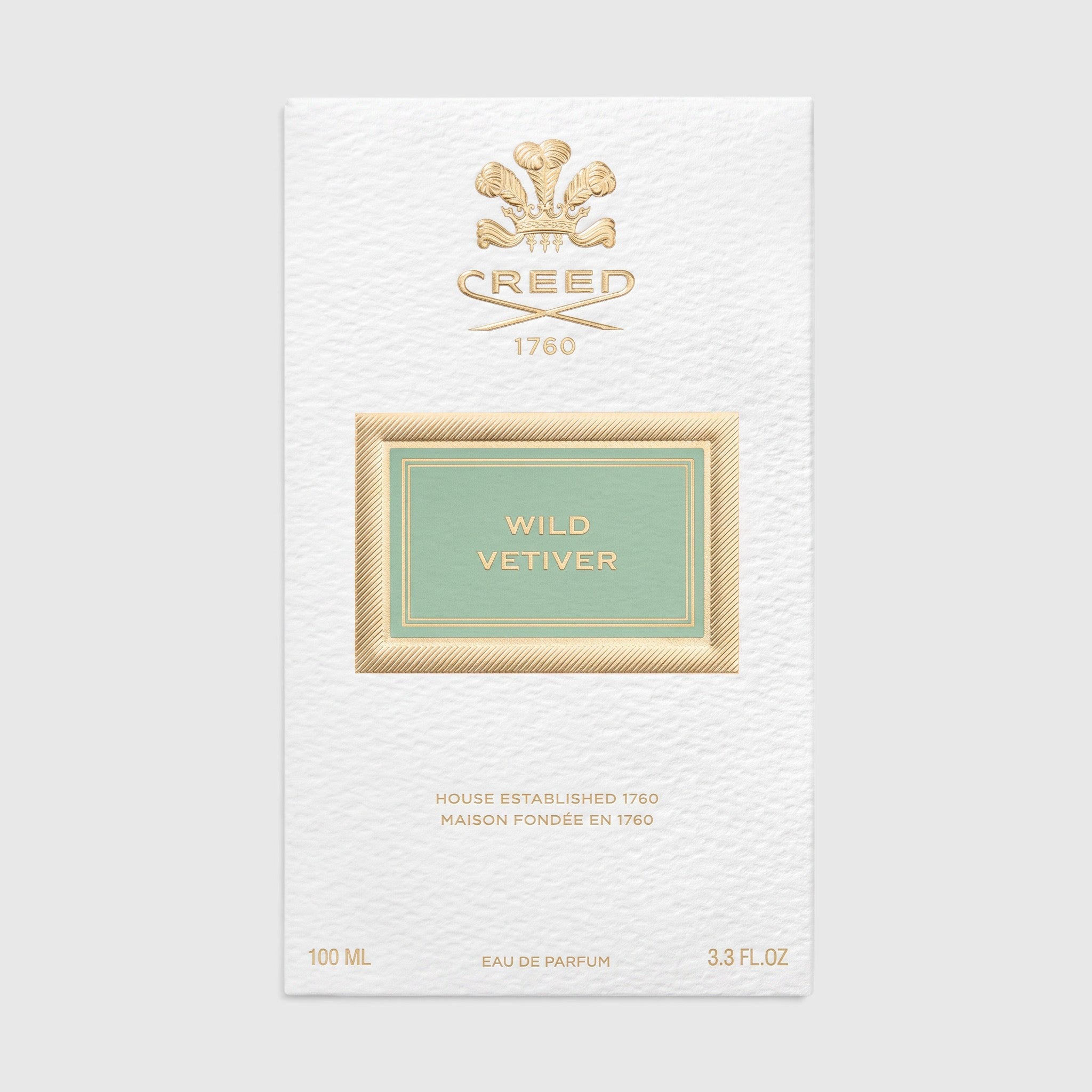 Shop Rescue Spa Creed Wild Vetiver eau de parfum 100ml fragrance box with white textured paper and gold detailing.