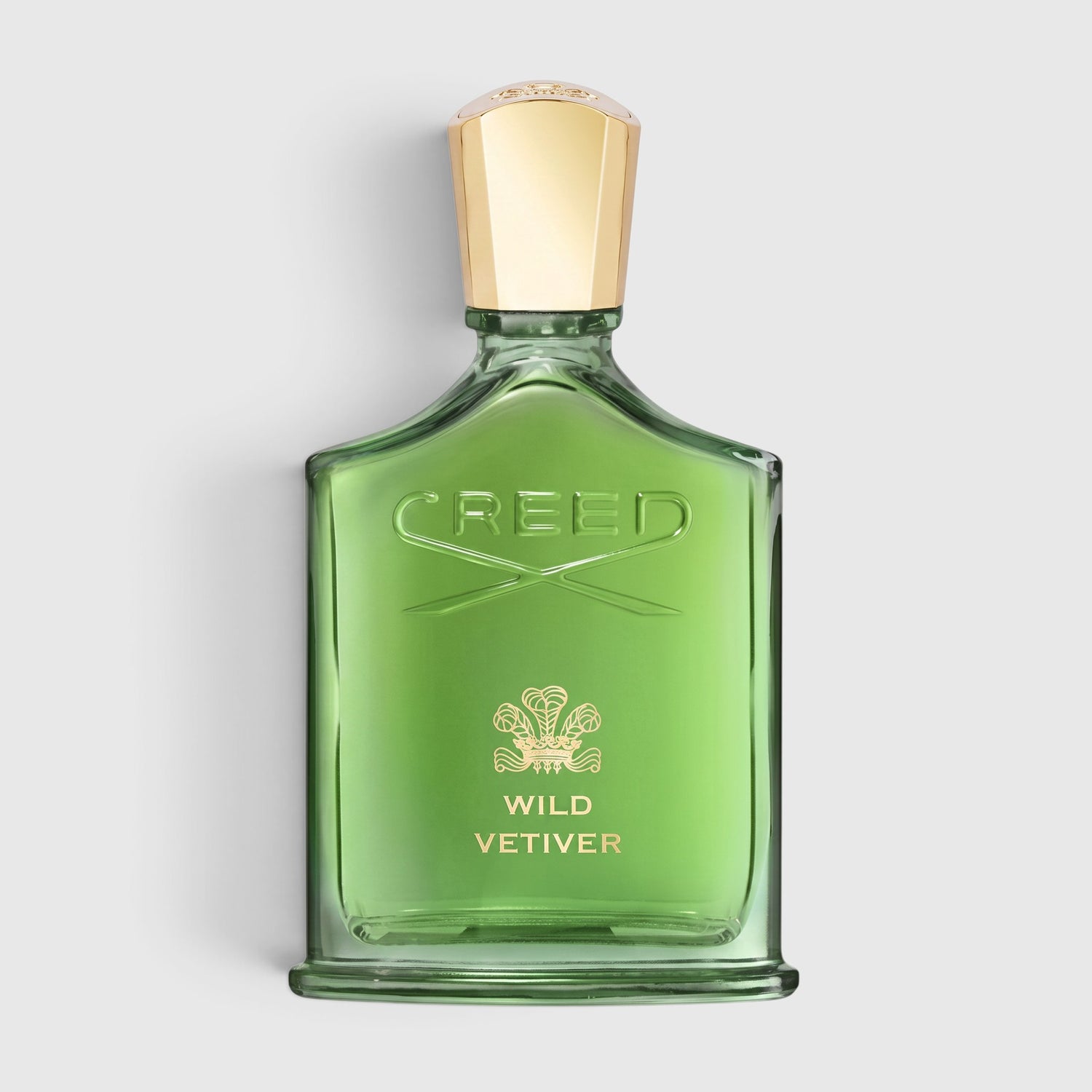 Shop Rescue Spa Creed Wild Vetiver fragrance in a green glass bottle with a gold cap, 100ml luxury perfume.