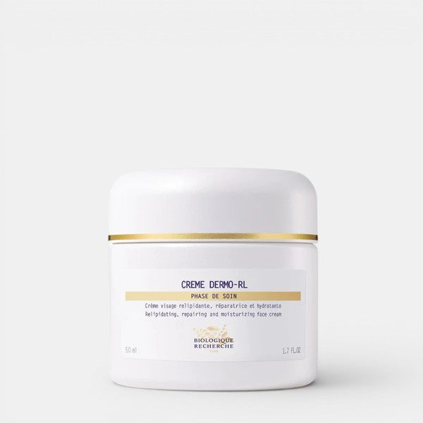 Creme Dermo-RL deep repairing moisturizer for dry, dehydrated skin. White jar with gold accent.
