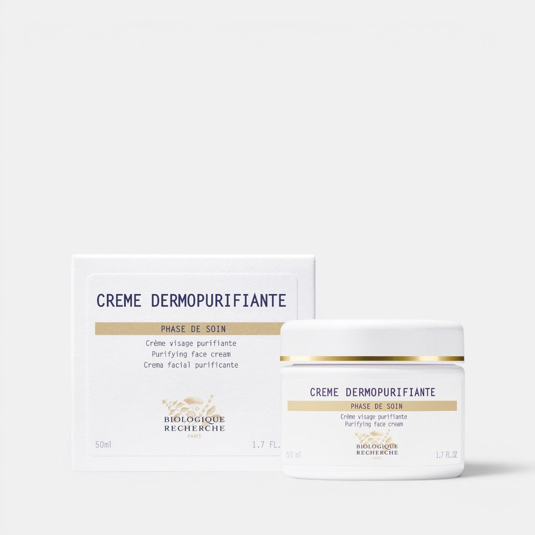 Shop Rescue Spa Biologique Recherche Creme Dermopurifiante purifying moisturizer in a white jar and matching box.