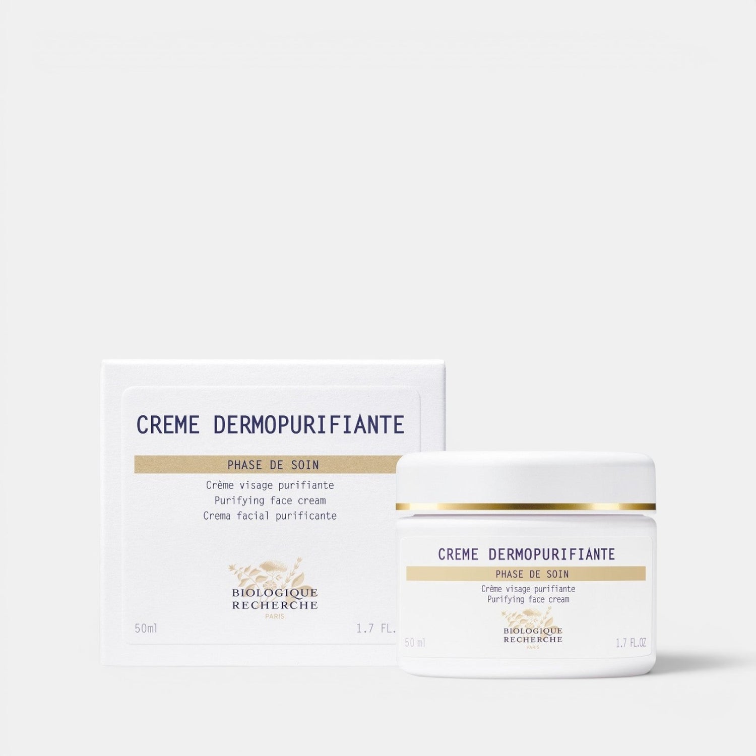 Shop Rescue Spa Biologique Recherche Creme Dermopurifiante purifying moisturizer in a white jar and matching box.