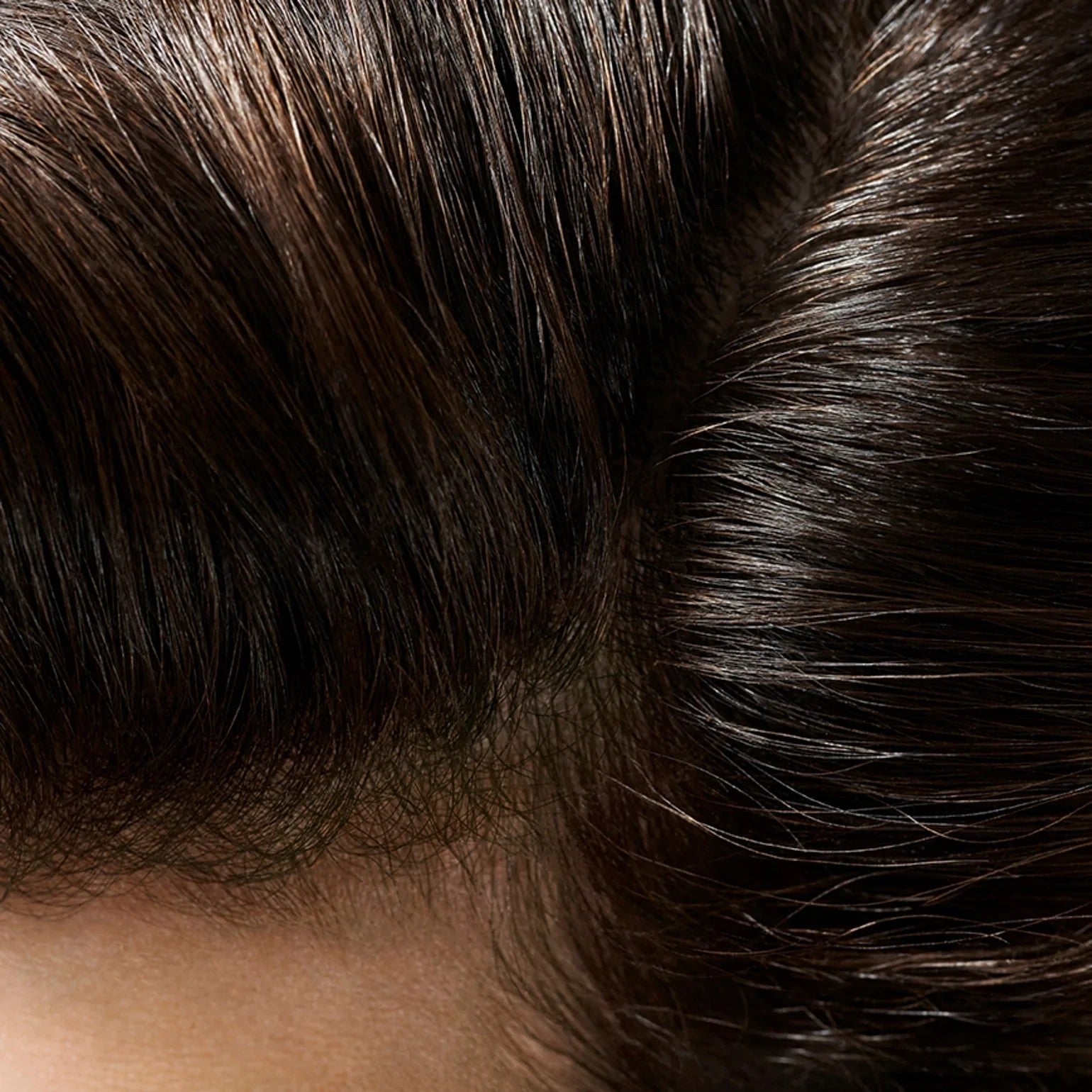 Shop Rescue Spa Creme for Style applied to dark hair, showing a healthy, shiny, and frizz-free finish.
