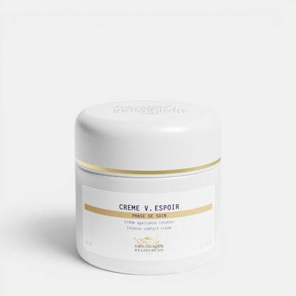 Shop Rescue Spa Creme V. Espoir anti-redness face cream in a white 50ml jar for soothing reactive and sensitive skin.