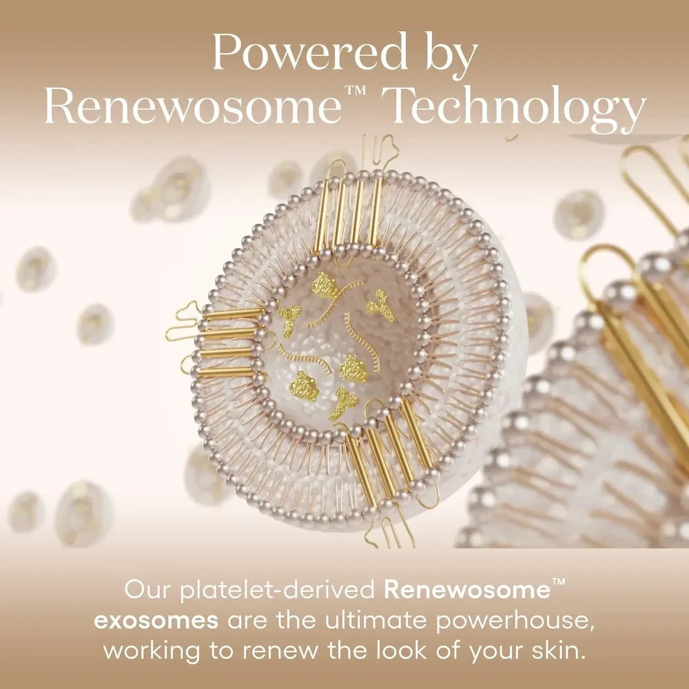Shop Rescue Spa Daily Serum featuring Renewosome technology with platelet-derived exosomes for skin renewal.