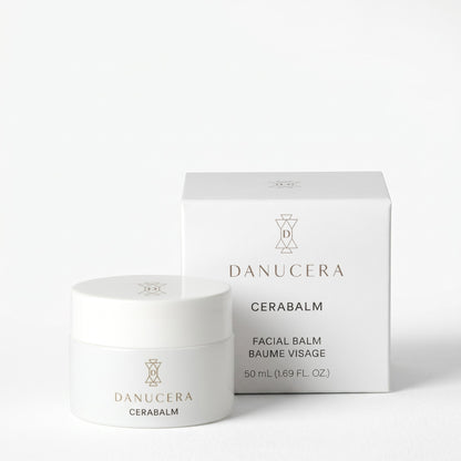Shop Rescue Spa Danucera Cerabalm facial balm in a white jar and matching box on a clean white background.
