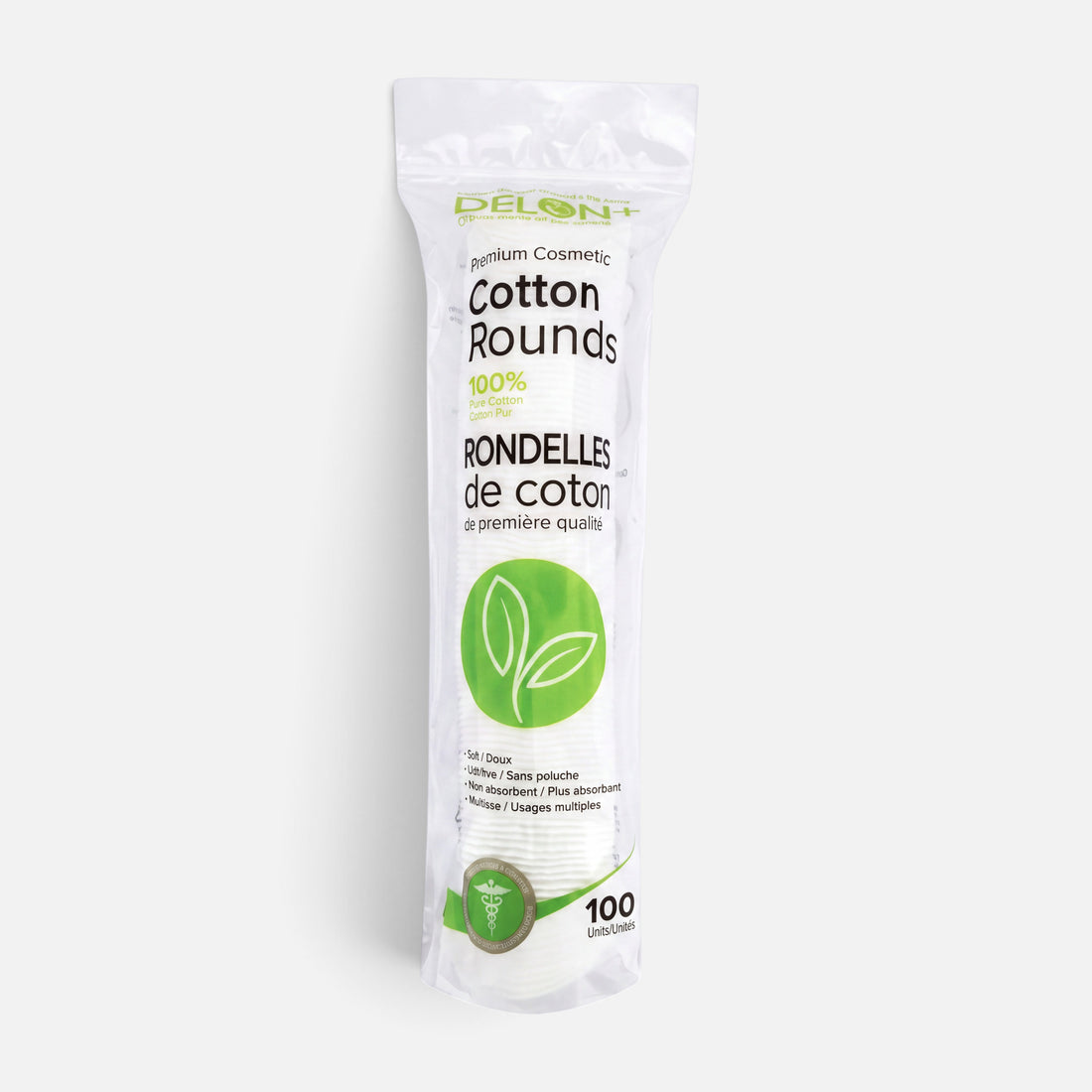 Shop Rescue Spa Delon premium 100% cotton rounds in a 100 count clear plastic packaging for skincare application
