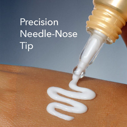 Shop Rescue Spa DermInfusions eye cream with a precision needle-nose tip dispensing white cream onto skin