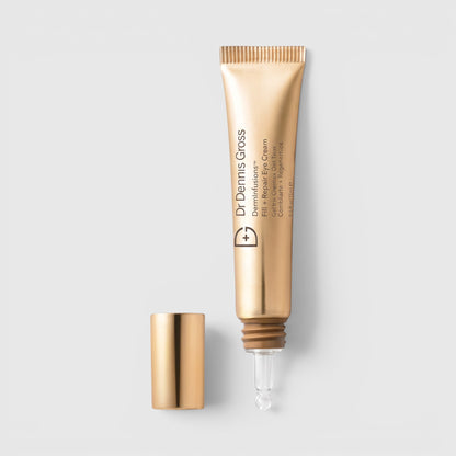 Shop Rescue Spa Dr Dennis Gross DermInfusions Fill + Repair Eye Cream in a gold tube with a precision applicator tip.