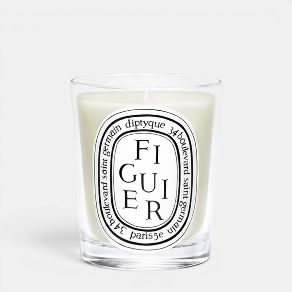 Shop Rescue Spa Diptyque Figuier scented candle in a clear glass vessel with a signature oval label