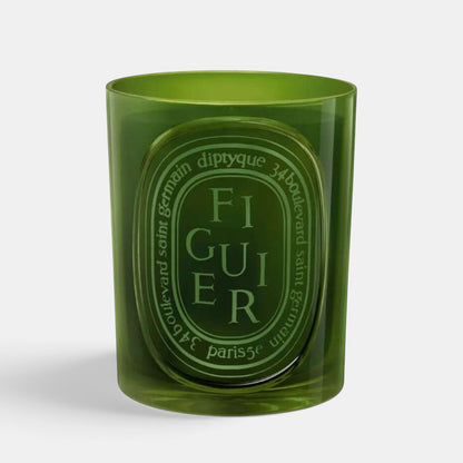 Shop Rescue Spa Diptyque Figuier scented candle in a translucent green glass vessel with signature oval label