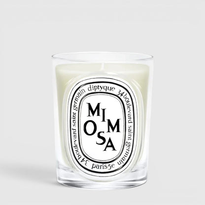 Shop Rescue Spa Diptyque Mimosa scented candle in a clear glass vessel with a signature oval label