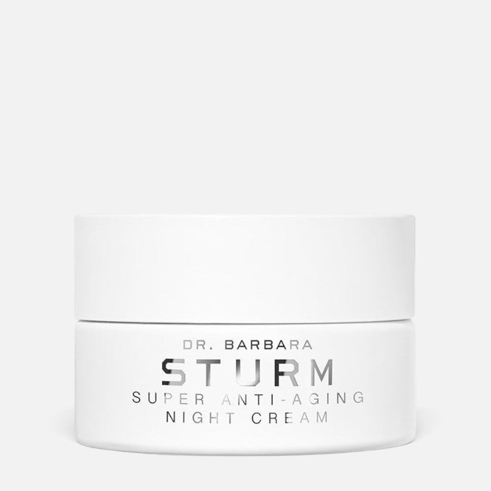 Shop Rescue Spa Dr. Barbara Sturm Super Anti-Aging Night Cream in a white 50ml jar for nocturnal skin rejuvenation.