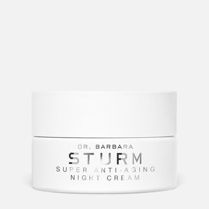 Shop Rescue Spa Dr. Barbara Sturm Super Anti-Aging Night Cream in a white 50ml jar for nocturnal skin rejuvenation.