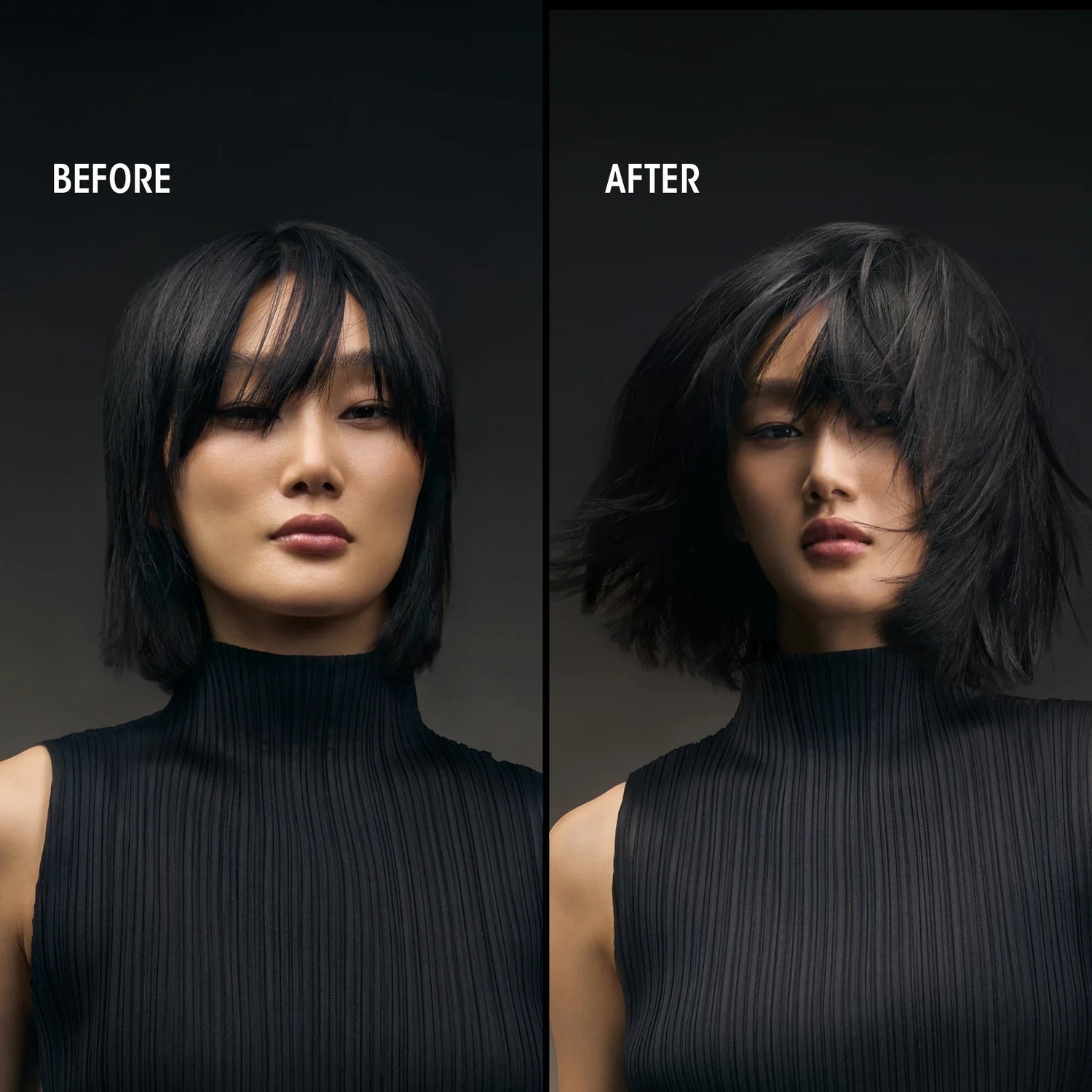 Shop Rescue Spa Dry Texturizing Spray before and after comparison showing increased hair volume and texture