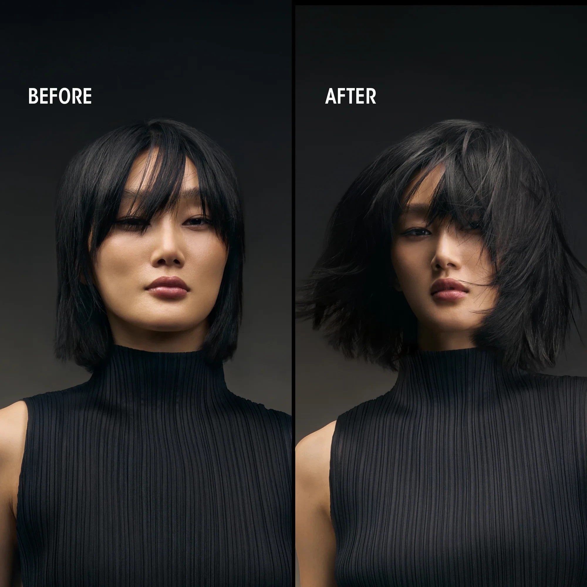 Shop Rescue Spa Dry Texturizing Spray before and after comparison showing increased hair volume and texture