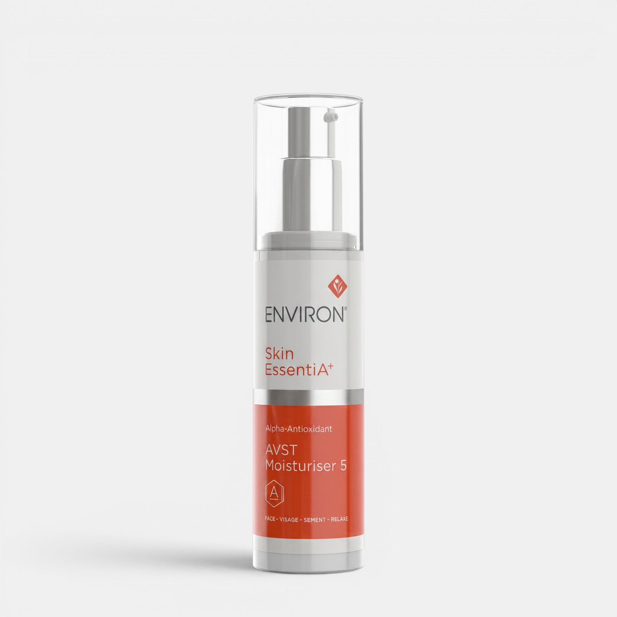 Shop Rescue Spa Environ AVST 5 moisturizer bottle with white and orange label featuring antioxidant formula details