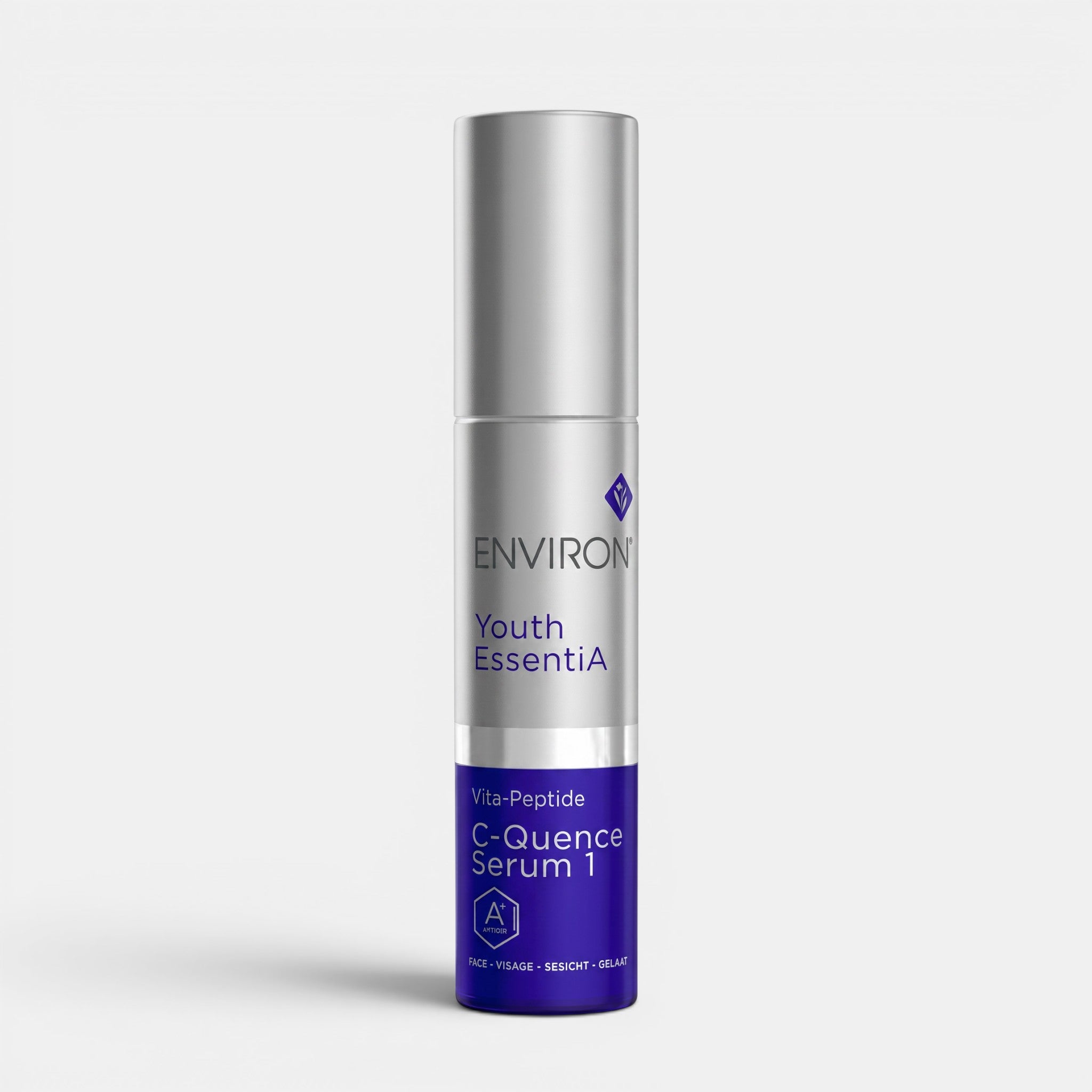 Shop Rescue Spa Environ Youth EssentiA C-Quence Serum 1 in a silver and blue airless pump bottle for anti-aging.