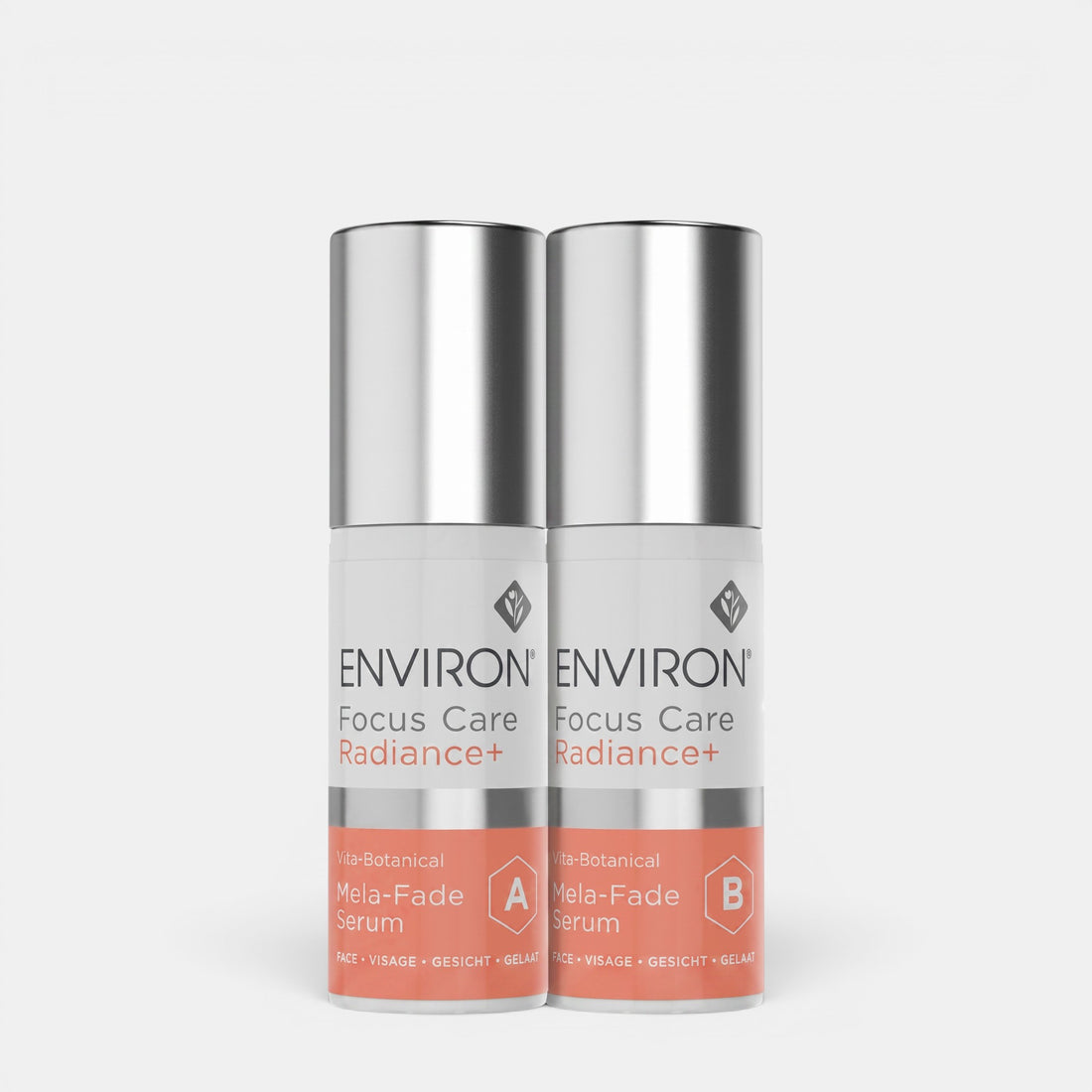 Shop Rescue Spa Environ Vita-Botanical Mela-Fade Serum A and B bottles for targeting hyperpigmentation.