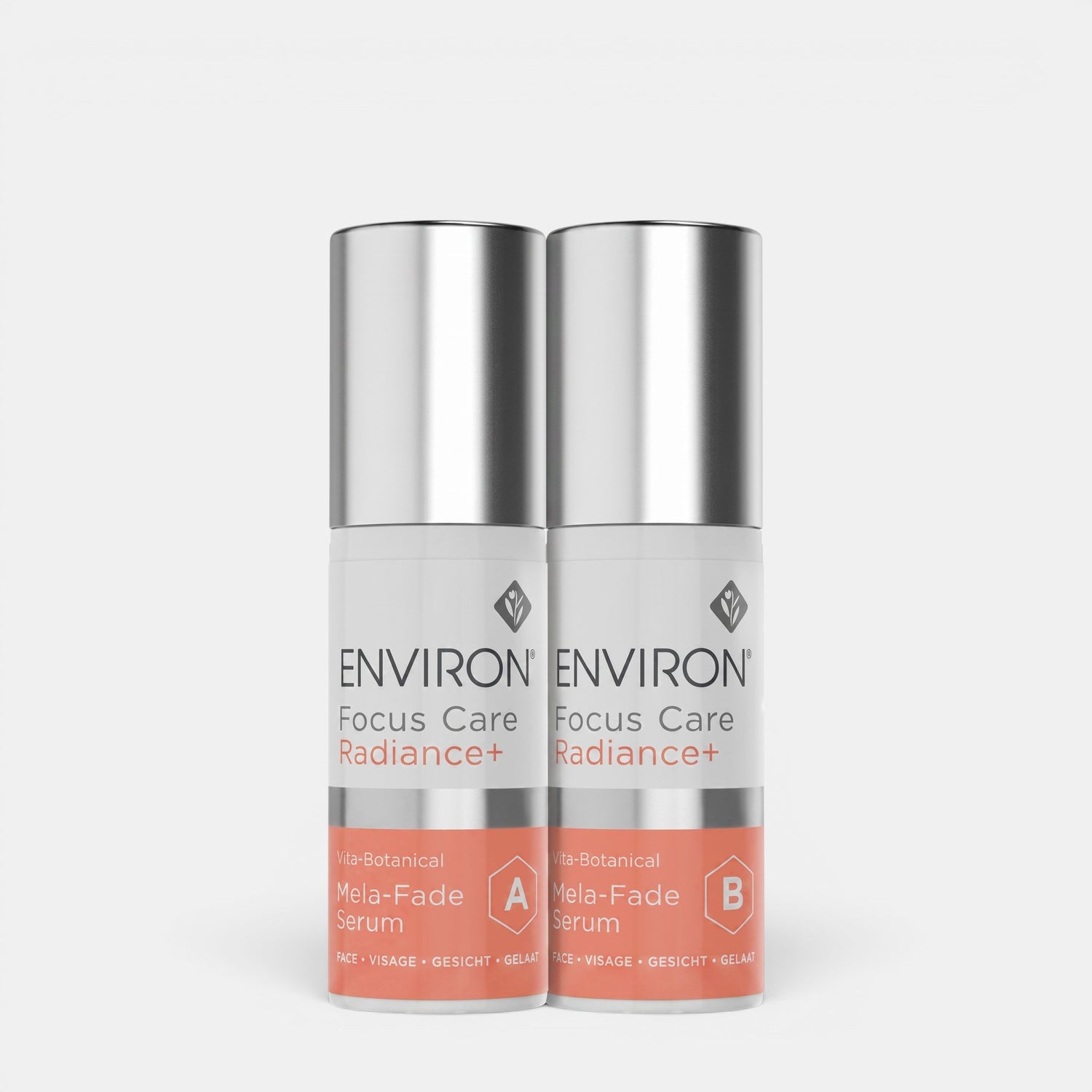 Shop Rescue Spa Environ Vita-Botanical Mela-Fade Serum A and B bottles for targeting hyperpigmentation.
