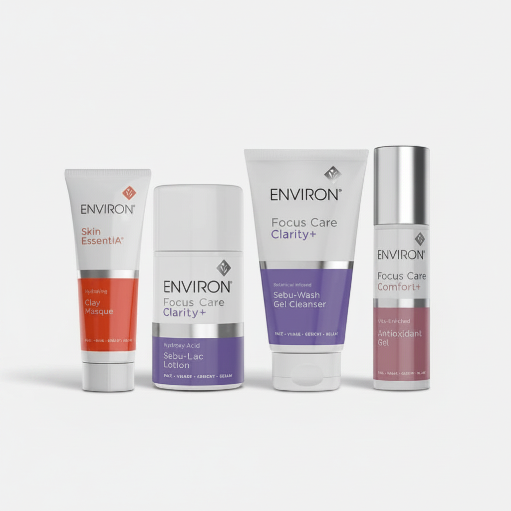 Shop Rescue Spa Environ Hydrating and Blemish Clearing skincare bundle featuring four professional treatment products.