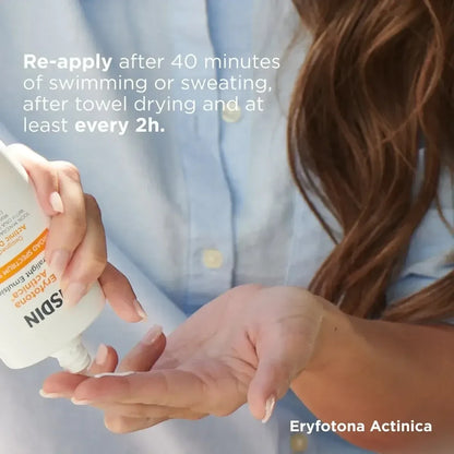 Shop Rescue Spa Eryfotona Actinica mineral sunscreen being applied to a woman&