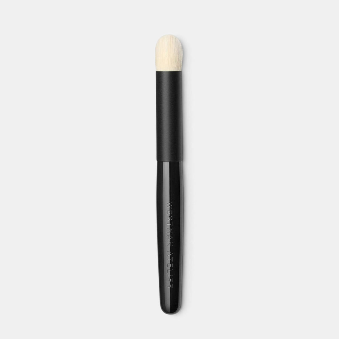 Shop Rescue Spa Eye Shadow Brush II with fluffy white nylon bristles and a sleek black lacquered birch handle.