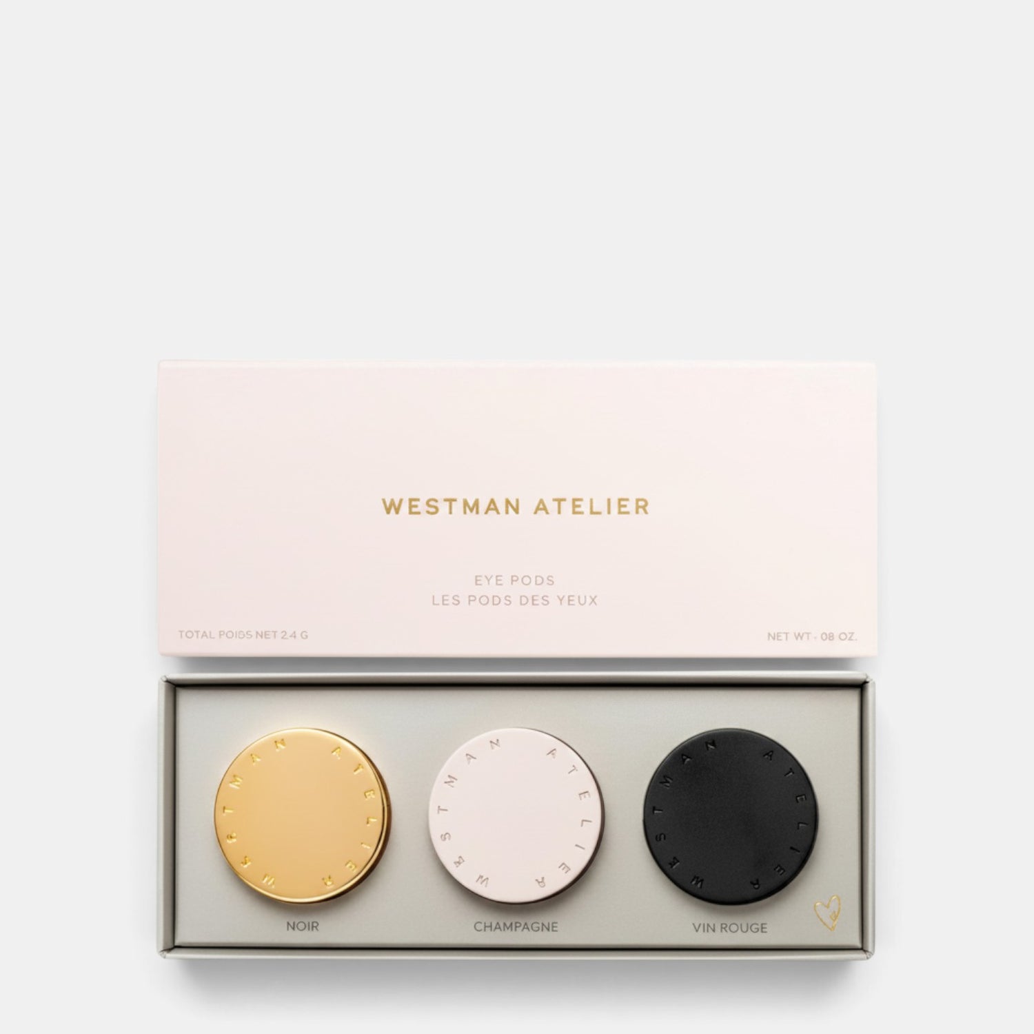 Shop Rescue Spa Westman Atelier Eye Pods Les Nuits trio in gold, champagne, and black magnetic eyeshadow pods.