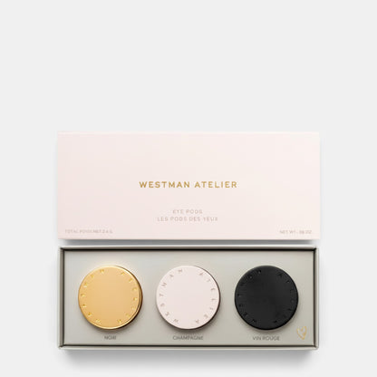 Shop Rescue Spa Westman Atelier Eye Pods Les Nuits trio in gold, champagne, and black magnetic eyeshadow pods.