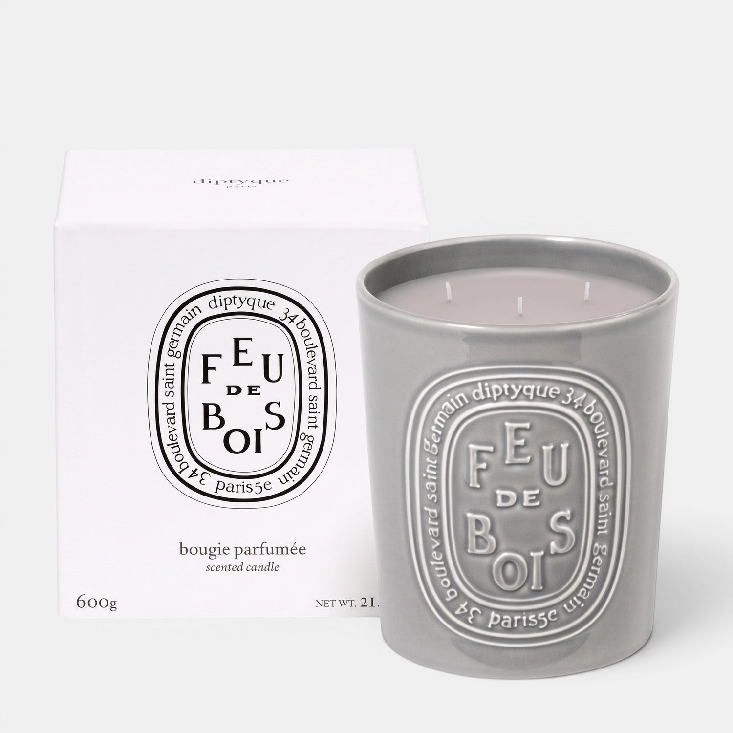 Shop Rescue Spa Feu De Bois scented candle in a grey ceramic jar with matching white gift box