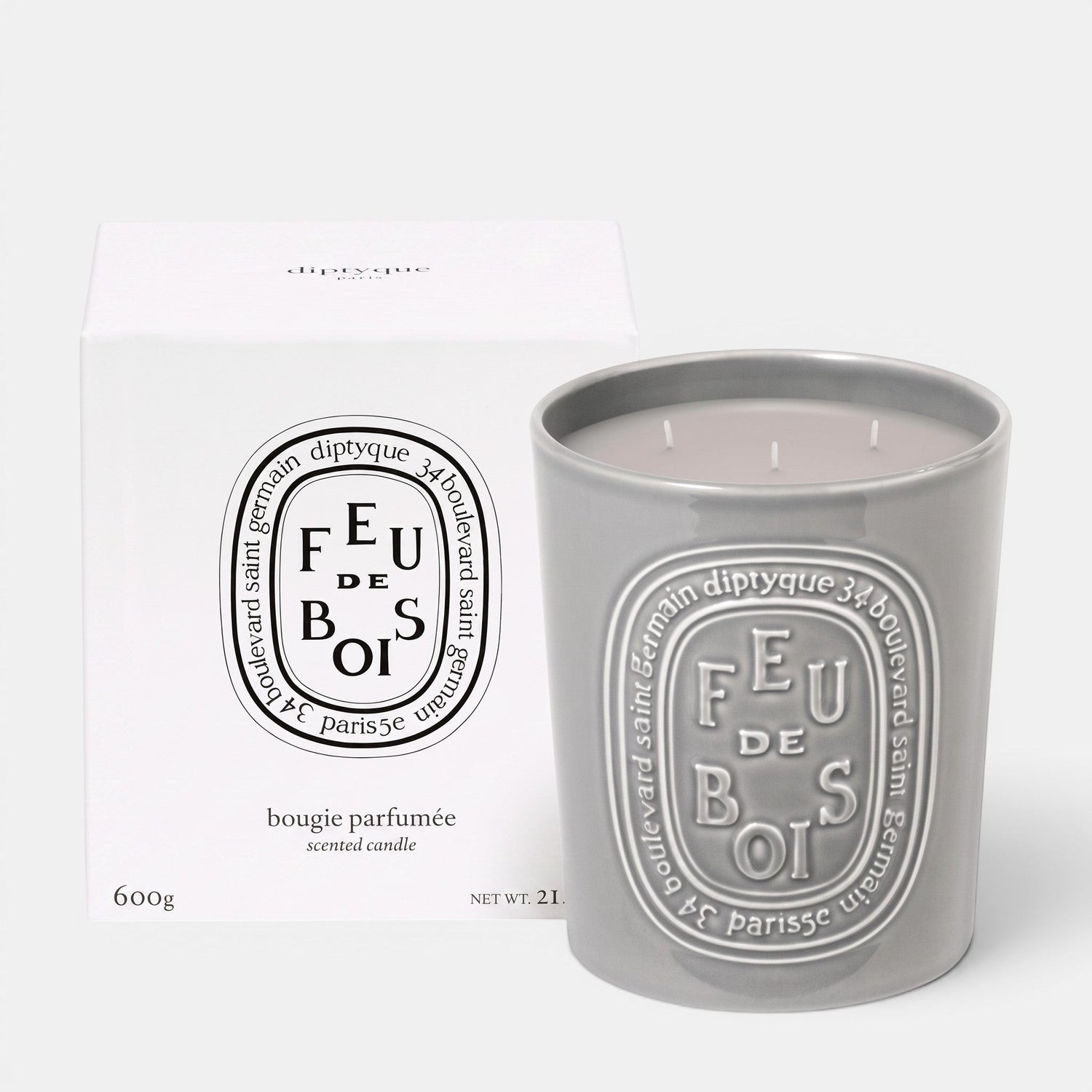 Shop Rescue Spa Feu De Bois scented candle in a grey ceramic vessel with matching white gift box