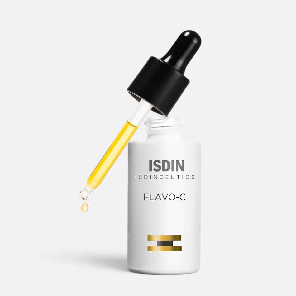 Shop Rescue Spa Flavo-C antioxidant serum bottle with dropper showing golden vitamin C liquid for radiant skin