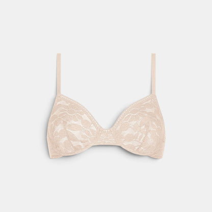 Shop Rescue Spa Fleuris beige lace full-cup bra with lined cups and delicate floral trim details