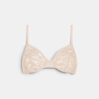 Shop Rescue Spa Fleuris beige lace full-cup bra with lined cups and delicate trim details