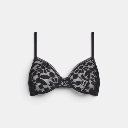 Shop Rescue Spa Fleuris black full-cup bra featuring intricate floral lace detailing and lined cups.