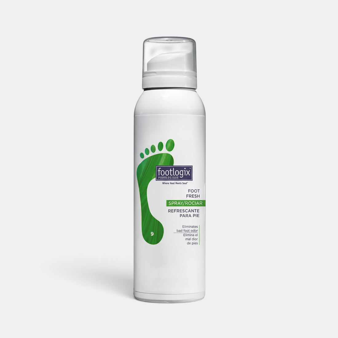 Shop Rescue Spa Footlogix Foot Fresh Spray in a white 125ml aerosol bottle with a green footprint logo