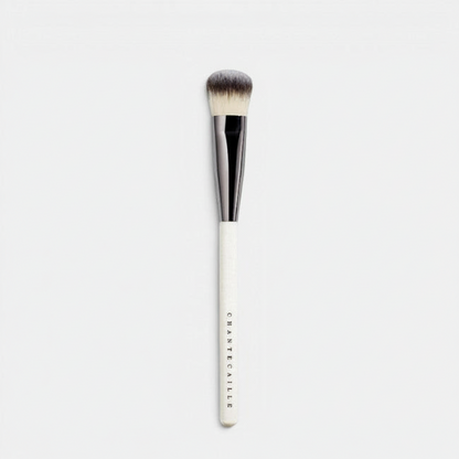 Shop Rescue Spa foundation and mask brush with synthetic vegan bristles, wooden handle, and gunmetal ferrule.