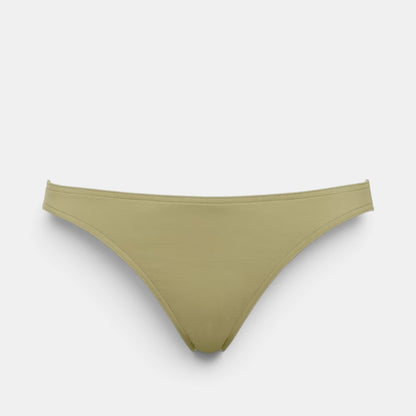 Shop Rescue Spa Fripon bikini bottoms in olive green with a high-cut leg design and full coverage fit.