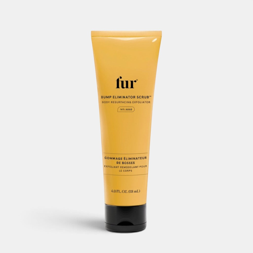 Shop Rescue Spa Fur Bump Eliminator Scrub in a yellow 118ml tube for body exfoliation and smoothing skin texture.