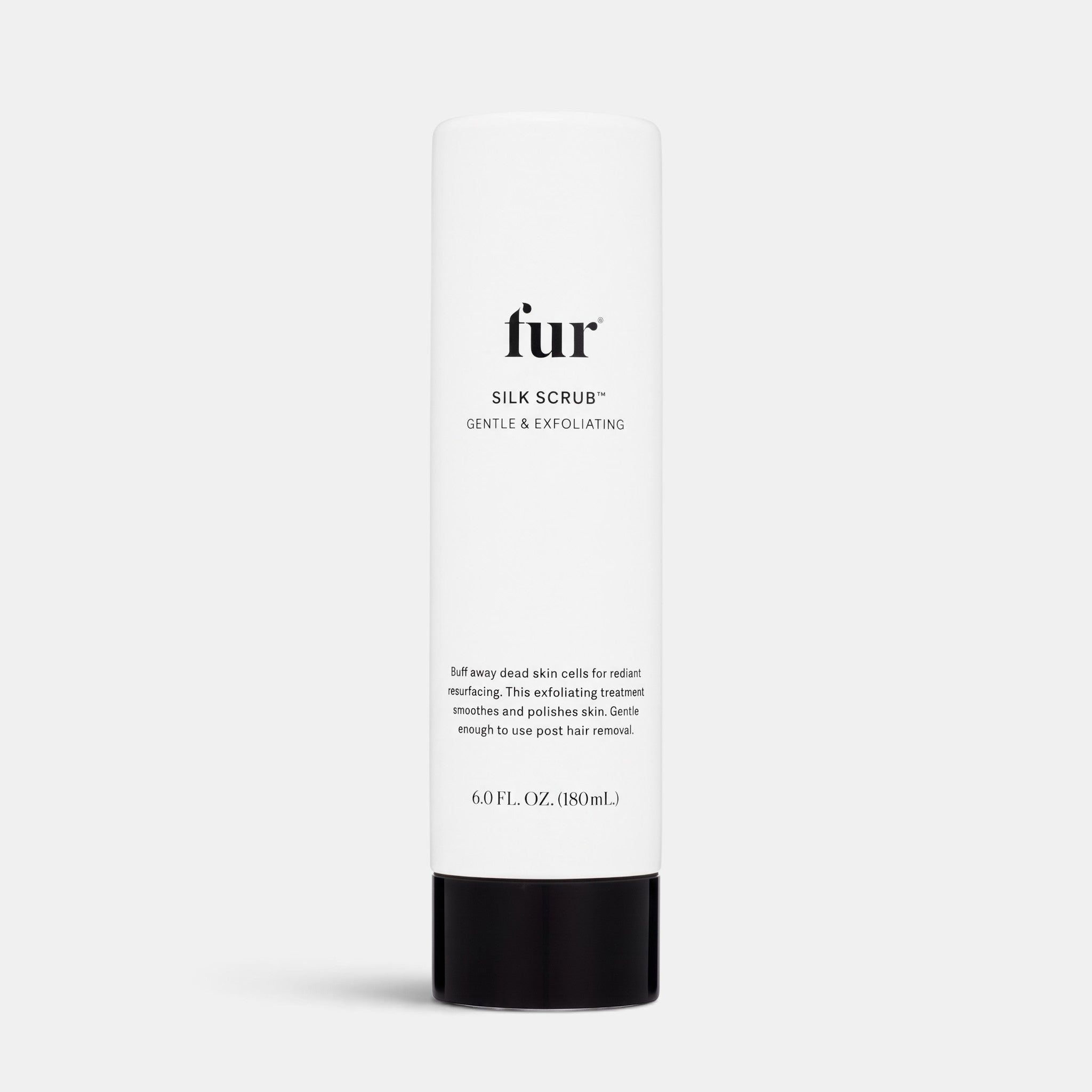 Shop Rescue Spa Fur Silk Scrub exfoliating body treatment in a white tube with black text and a black cap