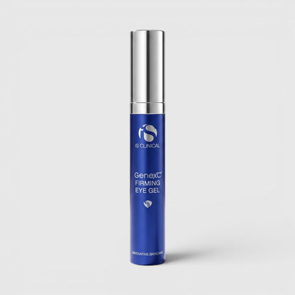 Shop Rescue Spa GeneXC Firming Eye Gel in a slim blue pump bottle with a silver cap for anti-aging eye care.