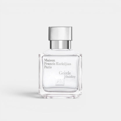 Shop Rescue Spa Maison Francis Kurkdjian Gentle Fluidity Silver Eau De Parfum bottle with silver cap. Aromatic woody scent.