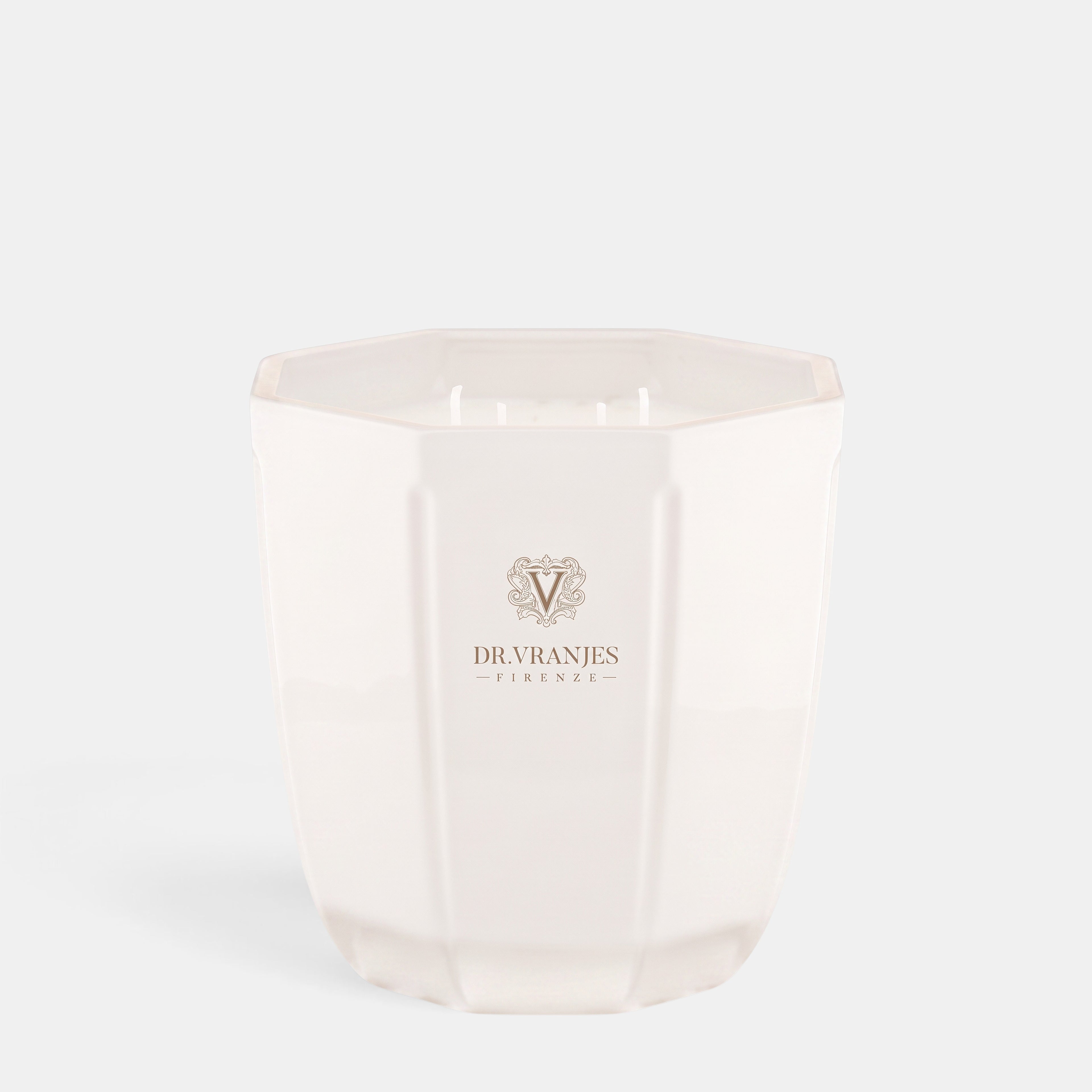 Shop Rescue Spa Ginger Lime scented candle in a white pearl-finish octagonal ceramic vessel with Dr. Vranjes logo.