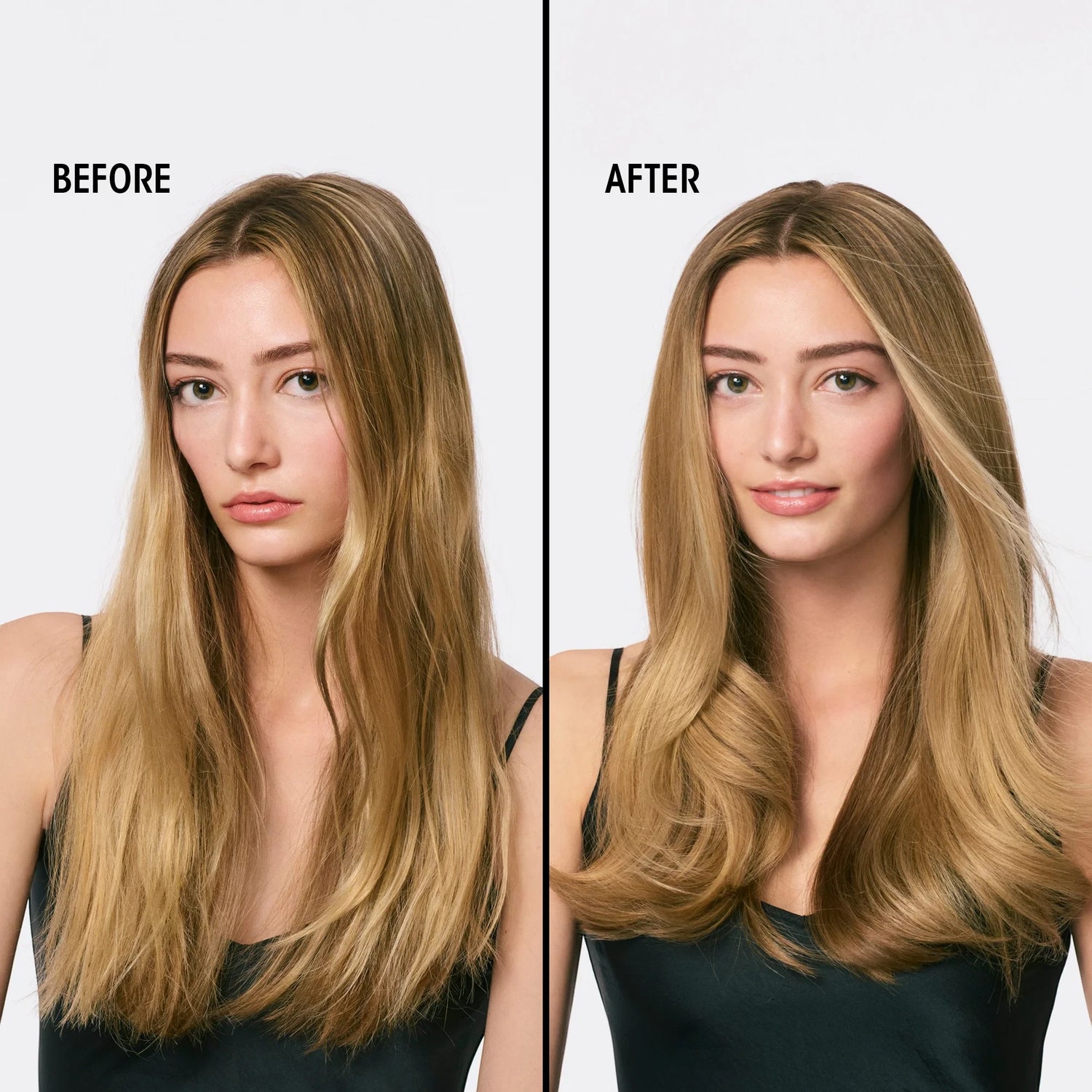 Shop Rescue Spa Gold Lust Restorative Night Creme before and after results on blonde hair showing smoother texture