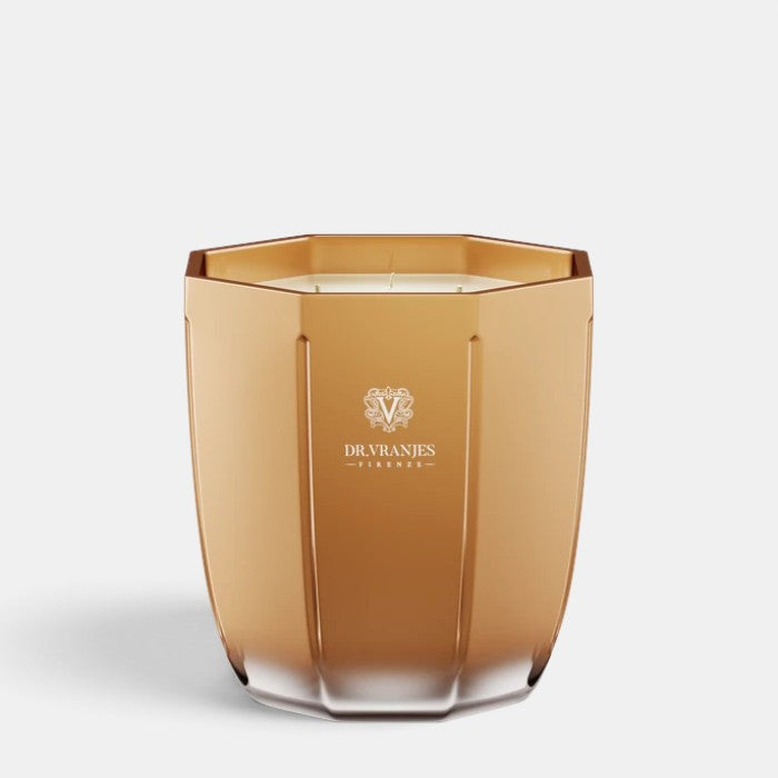 Shop Rescue Spa Oud Nobile scented candle in a gold-toned hexagonal glass vessel with artisanal design.