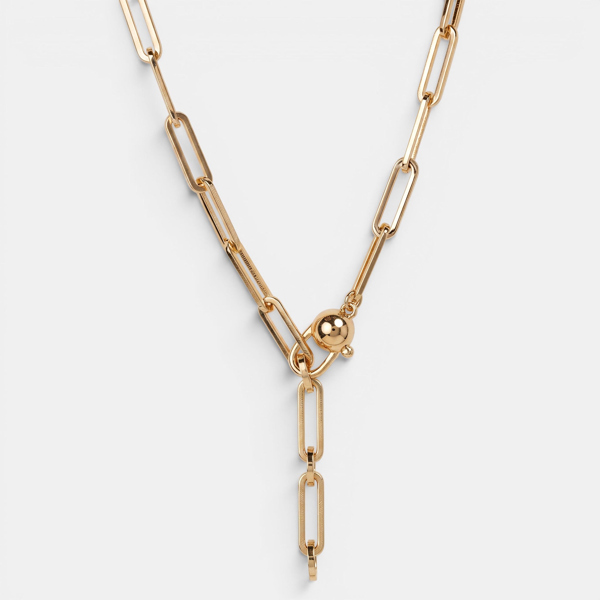 Shop Rescue Spa Andi Slim Chain gold paperclip necklace with high-polish finish and adjustable lobster clasp