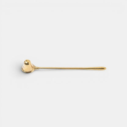 Shop Rescue Spa gold taper candle snuffer with a bell-shaped head and long handle.